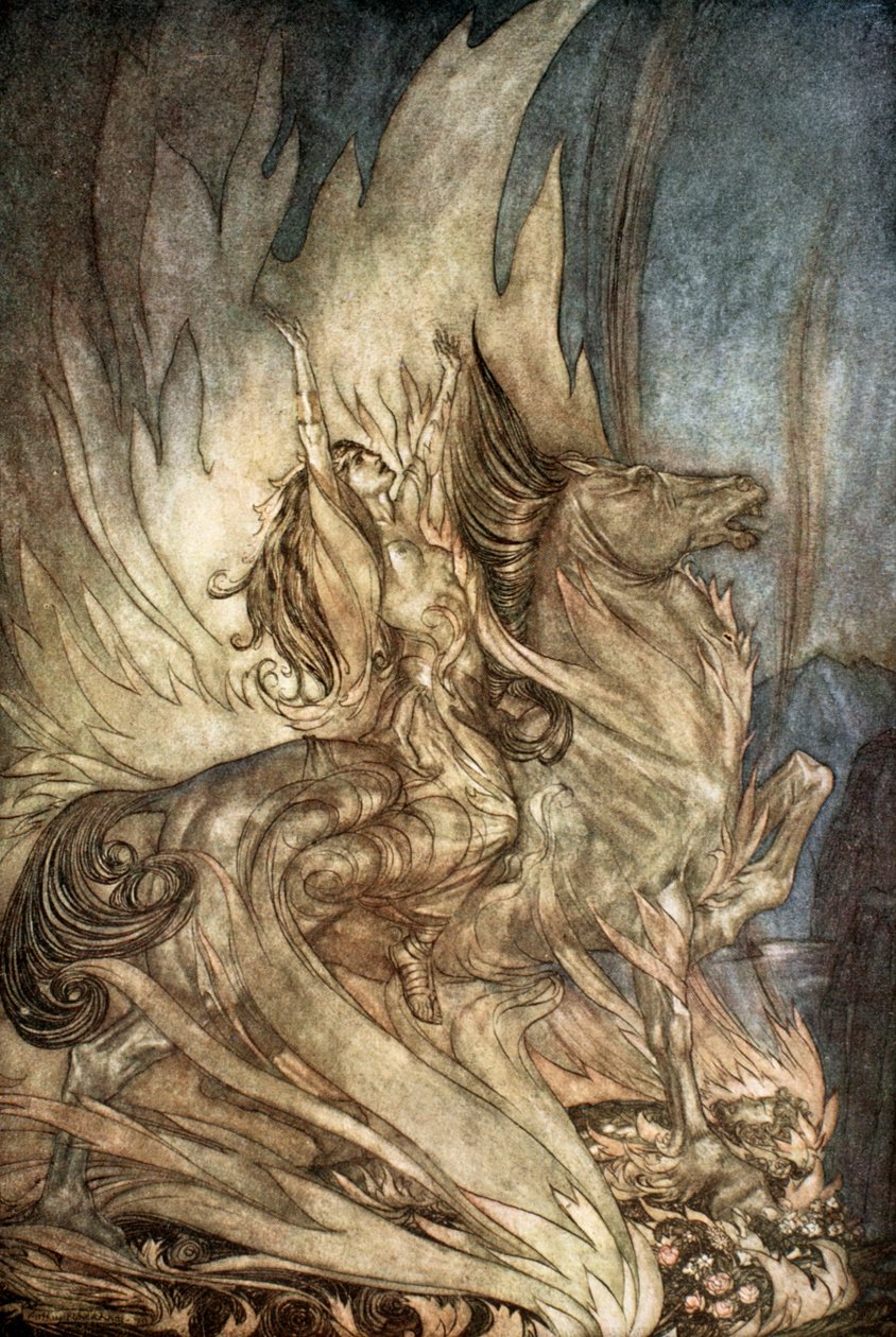 "Brunnhilde on Grane تقفز إلى محرقة جنازة Siegfried" ، 1924. بواسطة آرثر راكهام
