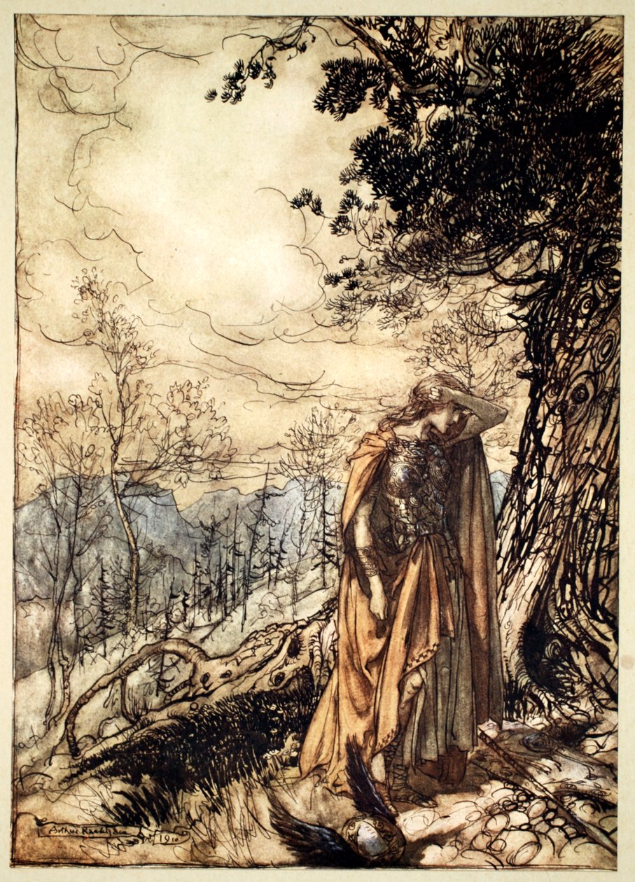 يقف Brunnhilde لفترة طويلة ، في حالة ذهول وقلق ، 1910. بواسطة آرثر راكهام