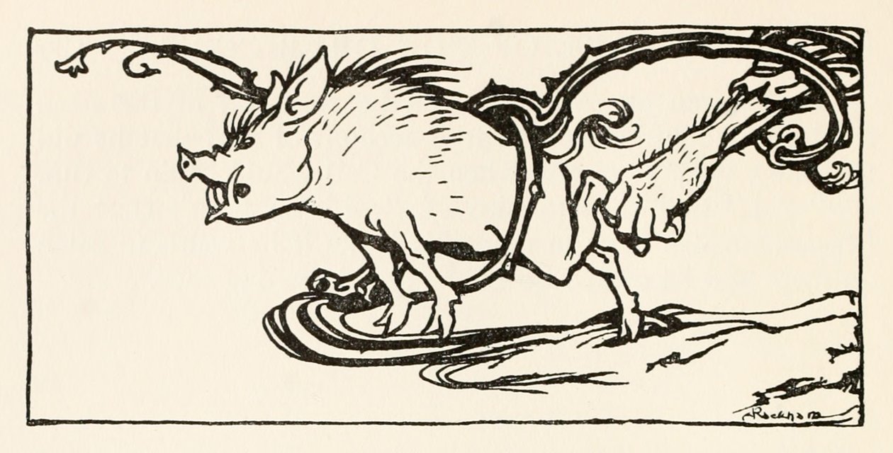 كارل يصطاد خنزير بري في العشاء ، من Carl of the Drab Coat in Irish Fairy Tales بواسطة آرثر راكهام