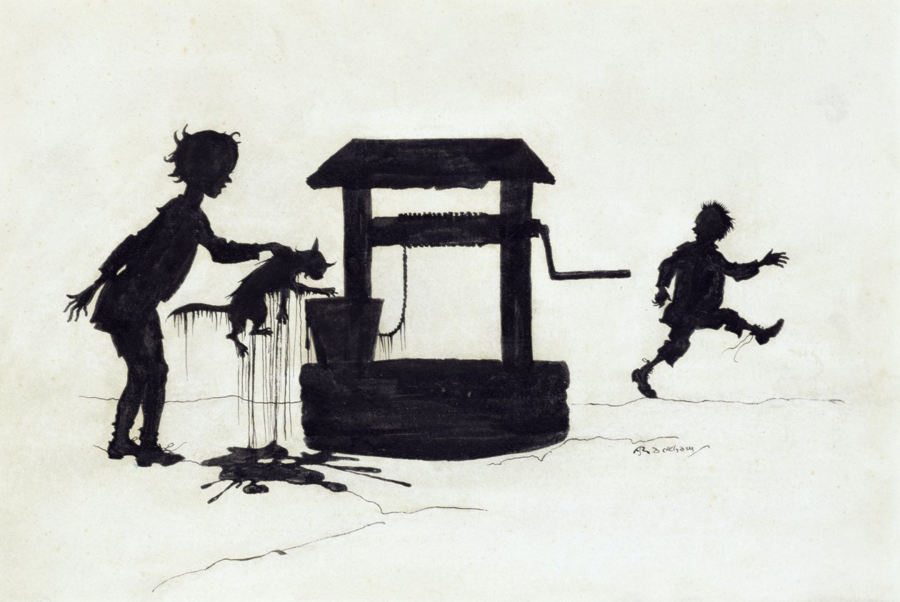 دينغ دونغ بيل ، رسم توضيحي من Mother Goose: The Old Nursery Rhymes ، نُشر عام 1913 (قلم وحبر) بواسطة آرثر راكهام