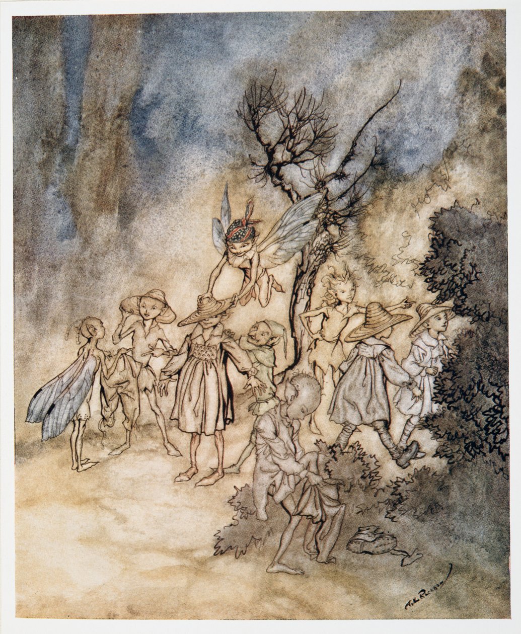 أدخل حصادًا معينين ، مسكونًا بشكل صحيح ، توضيح من William Shakespeares The Tempest ، حانة. 1926 بواسطة آرثر راكهام