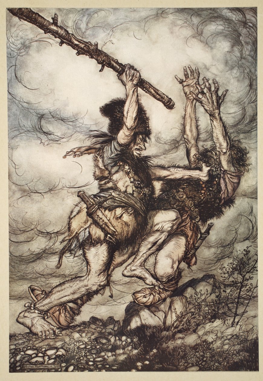 Fafner يقتل Fasolt ، التوضيح من "The Rhinegold and the Valkyrie" ، 1910 بواسطة آرثر راكهام