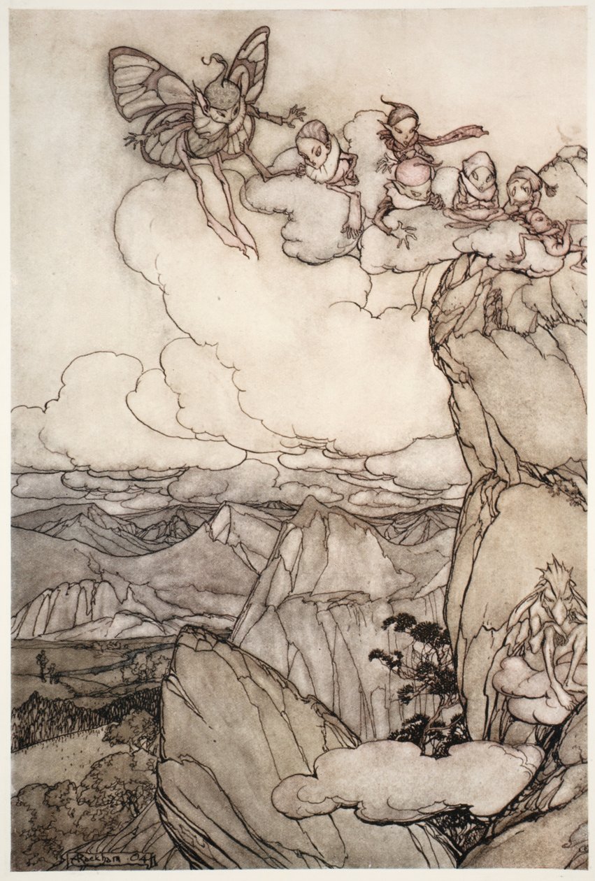 الجنيات في الجبال ، من Rip Van Winkle by Washington Irving ، حانة. 1910 بواسطة آرثر راكهام