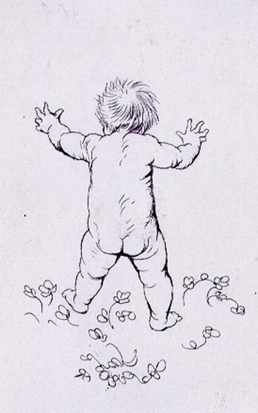 الخطوات الأولى ، رسم توضيحي من حانة "The Springtide of Life ، Poems of Childhood" بقلم ألجرنون تشارلز سوينبورن (1837-1909). 1918 (قلم وحبر) بواسطة آرثر راكهام