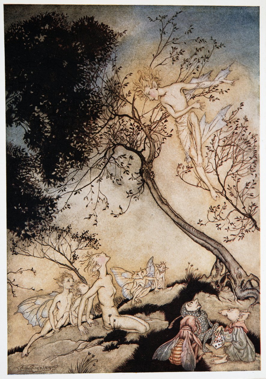 اذهب أحضر الرعاع ، Oer الذي أعطيكم السلطة ، هنا إلى هذا المكان ، Frontispiece من William Shakespeares The Tempest ، حانة. 1926 بواسطة آرثر راكهام