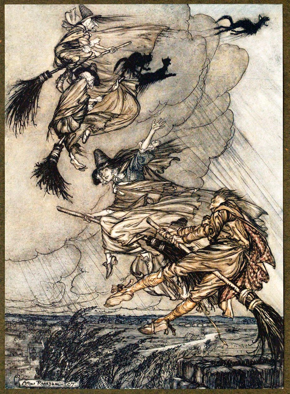 يا! فوق المدخنة ، معشوقة! مرحبًا ، بعدك! ، من The Ingoldsby Legends ، حانة. 1907. بواسطة آرثر راكهام