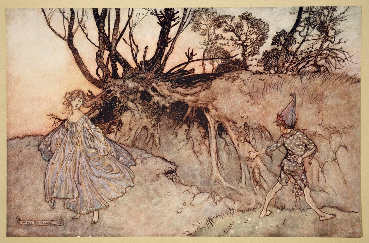 كيف الروح الآن! يذلك ، التوضيح من "حلم ليلة منتصف الصيف" بقلم ويليام شكسبير ، 1908 بواسطة آرثر راكهام