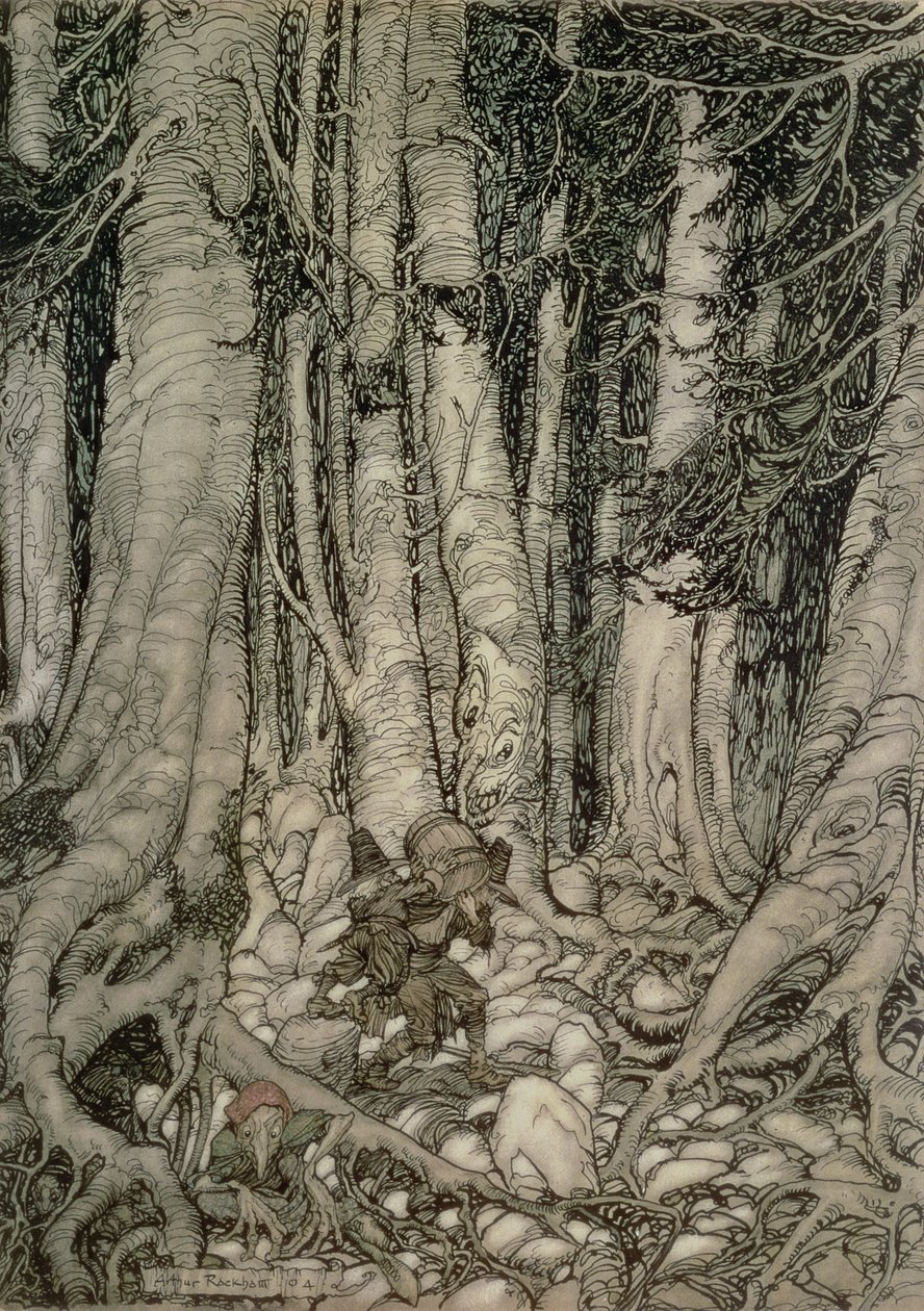 في الغابة مع برميل من Rip Van Winkle كتبها واشنطن ايرفينغ (1783-1859) ، 1905 بواسطة آرثر راكهام