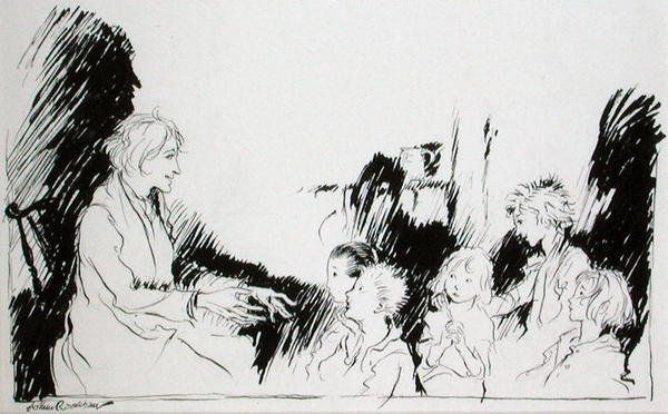 قصص طويلة من الأشباح والسحرة والهنود ، رسم توضيحي من "ريب فان وينكل" بقلم واشنطن إيرفينغ (1783-1859) ، طبعة نُشرت عام 1916 (قلم حبر وحبر على ورق) بواسطة آرثر راكهام