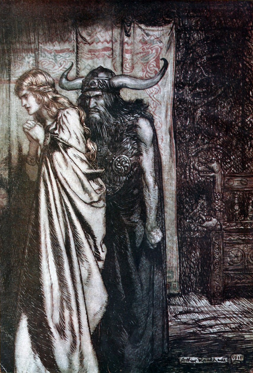 خيانة يا زوجة سأنتقم من ثقتها بخداع! رسم توضيحي لـ Siegfried و The Twilight of t بواسطة آرثر راكهام