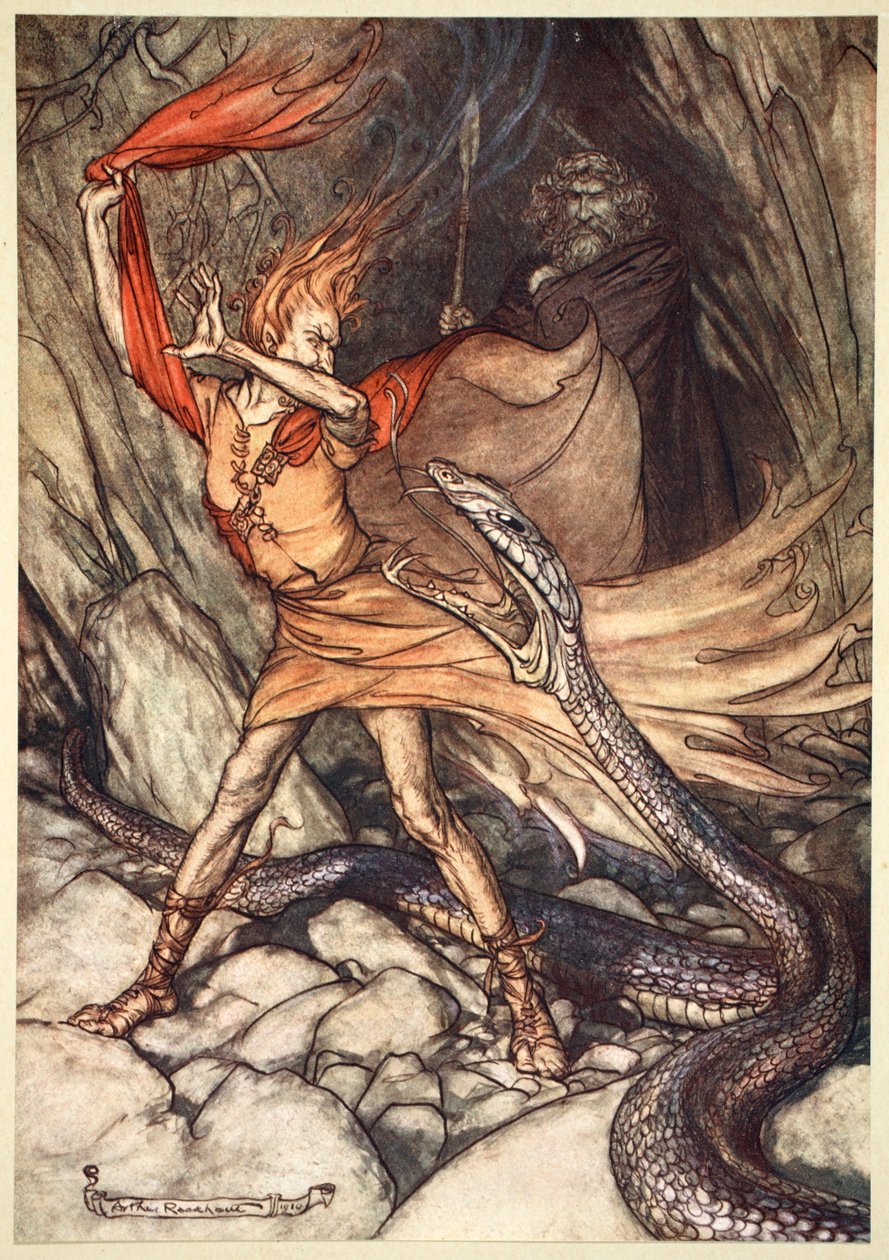 "أوه! أوه! التنين الرهيب ، لا تبتلعني! حافظ على حياة المسكين لوج! ، 1910. بواسطة آرثر راكهام
