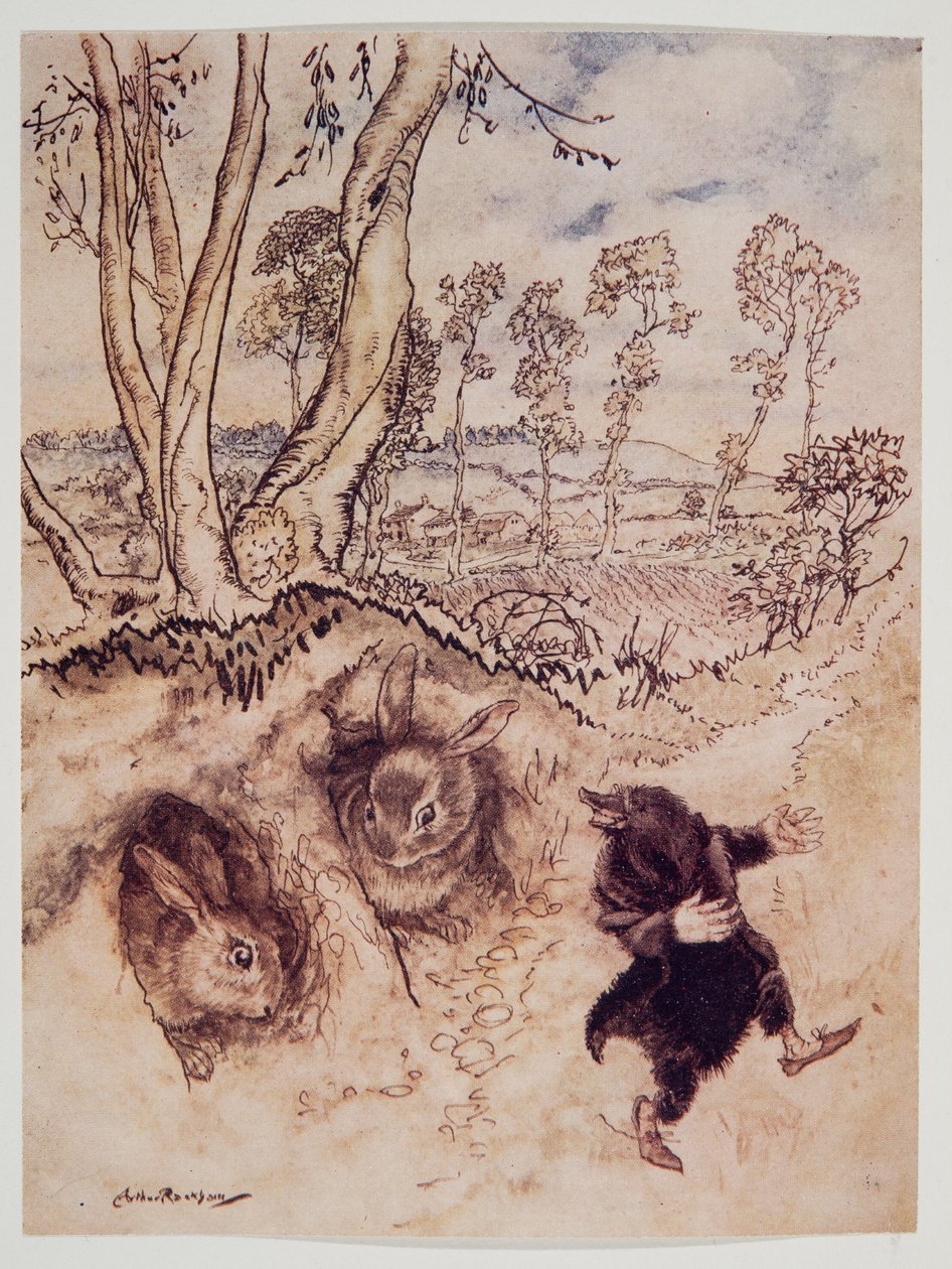 صلصة البصل! صلصة البصل! لاحظ بسخرية ، وذهب قبل أن يتمكنوا من التفكير في الرد ، من Wind in the Willows بواسطة Kenneth Grahame (1859 - 1932) ، حانة. 1940 بواسطة آرثر راكهام