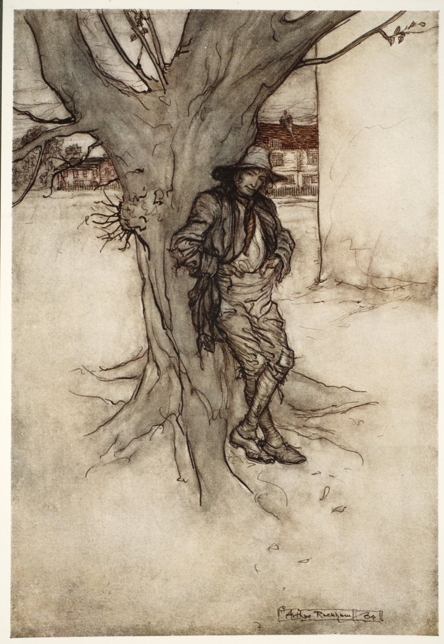 ابن ريبس ، وهو نظير دقيق لنفسه ، عندما صعد الجبل. ، من Rip Van Winkle by Washington Irving ، حانة. 1910 بواسطة آرثر راكهام