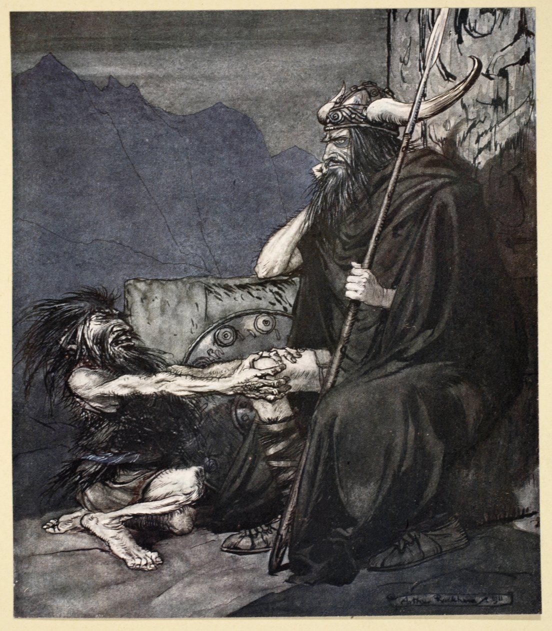 "أقسم لي يا هاجن يا ولدي!" ، رسم توضيحي من Siegfried و Twilight of the Gods ، 1924 بواسطة آرثر راكهام
