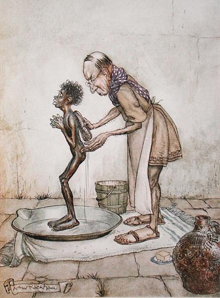 The Blackamoor ، رسم توضيحي من "Aesop's Fables" ، نشره Heinemann بواسطة آرثر راكهام