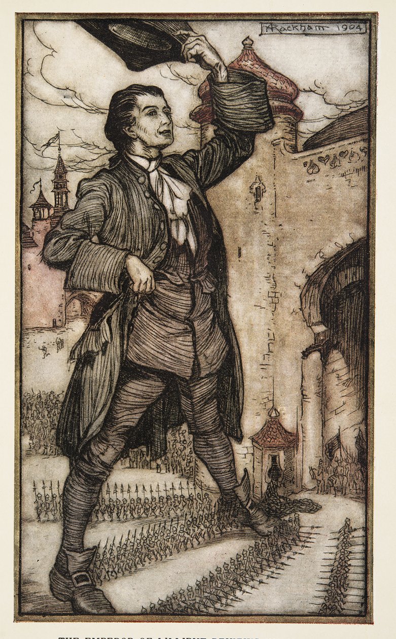 إمبراطور ليليبوت يراجع قواته ، من رحلات جاليفر لجوناثون سويفت (1667 - 1745) ، حانة. 1909 (لون ليثو) بواسطة آرثر راكهام
