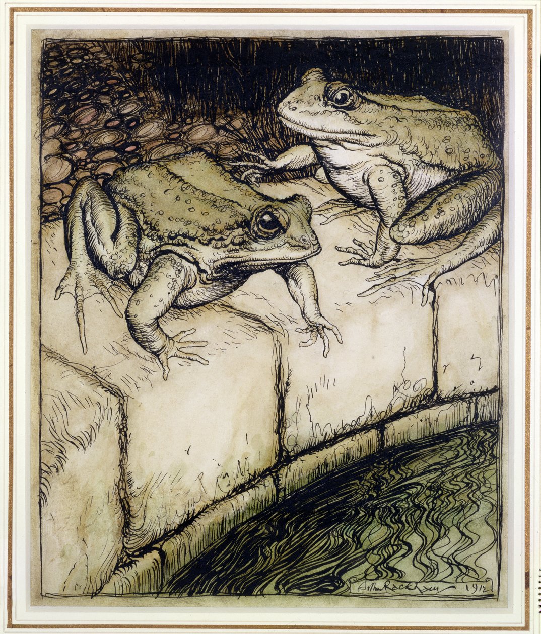 الضفادع والبئر ، رسم توضيحي من أساطير إيسوبس ، نُشر عام 1912 (قلم وحبر ومرحاض على ورق) بواسطة آرثر راكهام