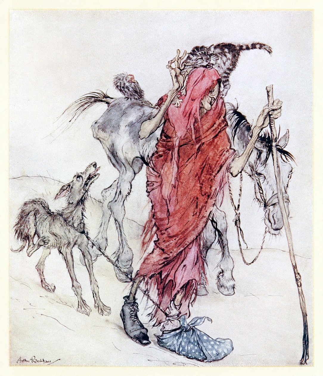 كان حاج الطاحونة عمودًا عظميًا ورفيعًا للحاج بأقدام غريبة. من جنون المغول في حكايات الأيرلندية بواسطة آرثر راكهام