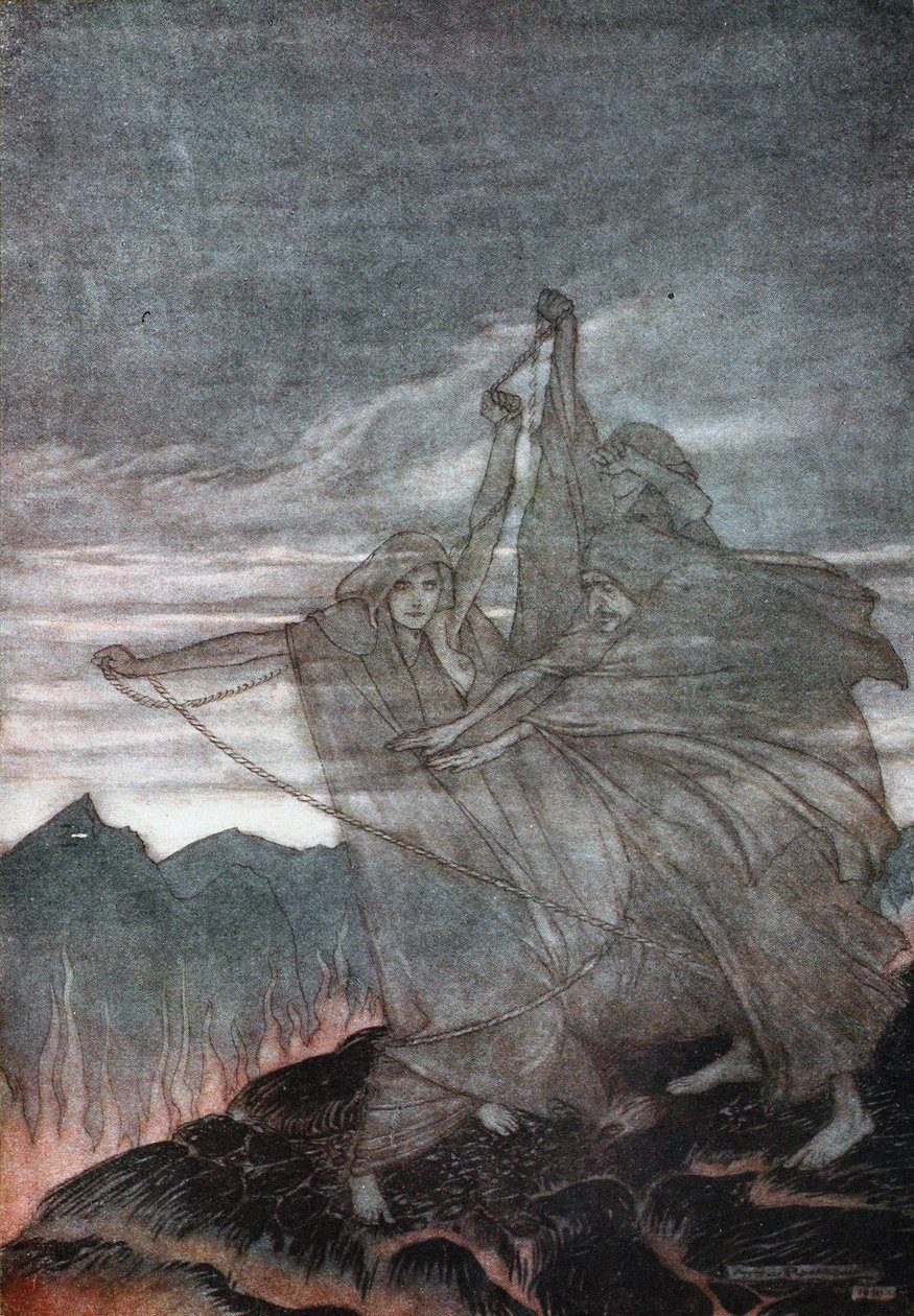 ذا نورنز فانيش. رسم توضيحي لـ Siegfried وشفق الآلهة بقلم ريتشارد فاجنر ، 1910 بواسطة آرثر راكهام