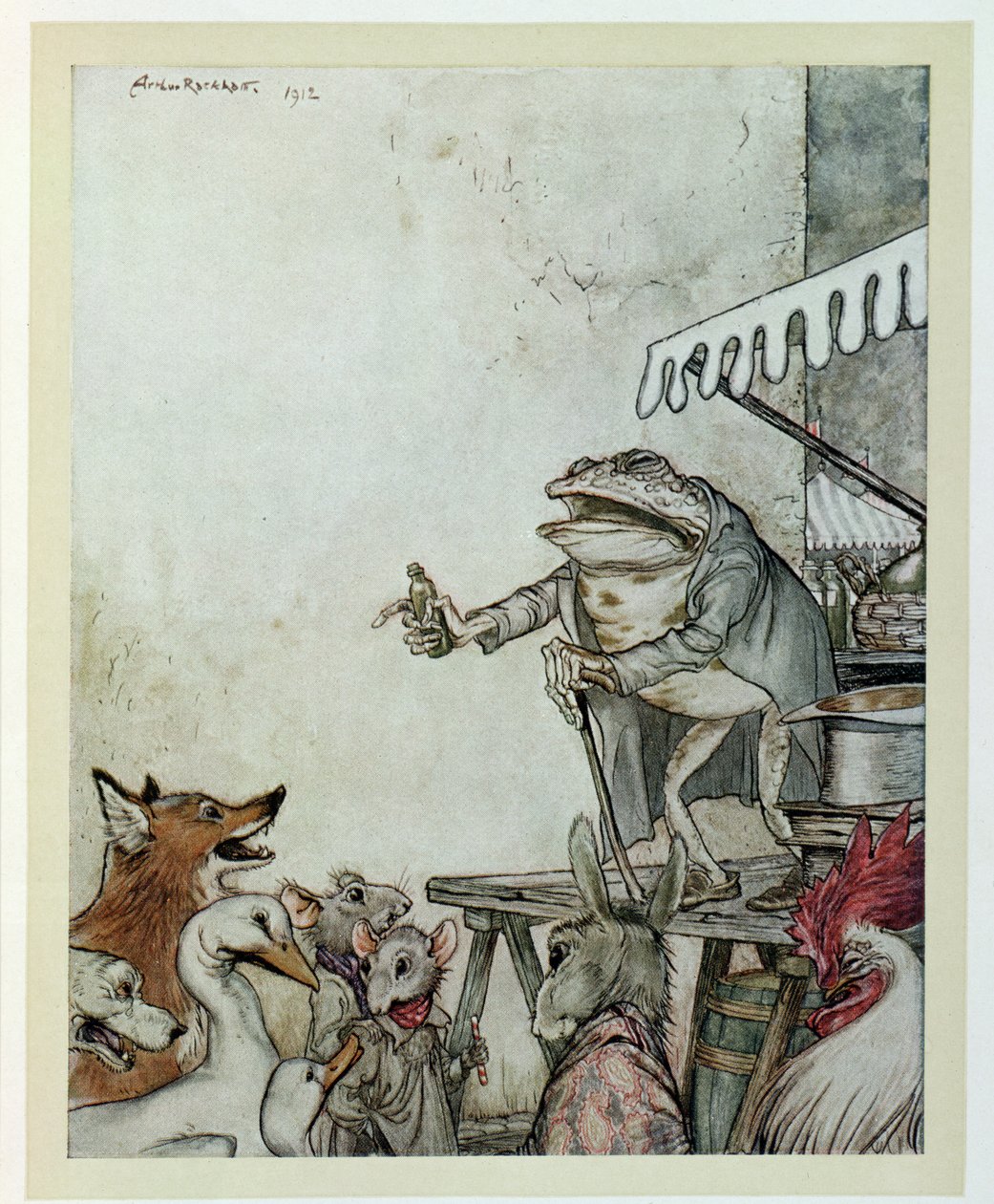 The Quack Frog ، رسم توضيحي من "أساطير إيسوب" ، نشره Heinemann ، 1912 بواسطة آرثر راكهام