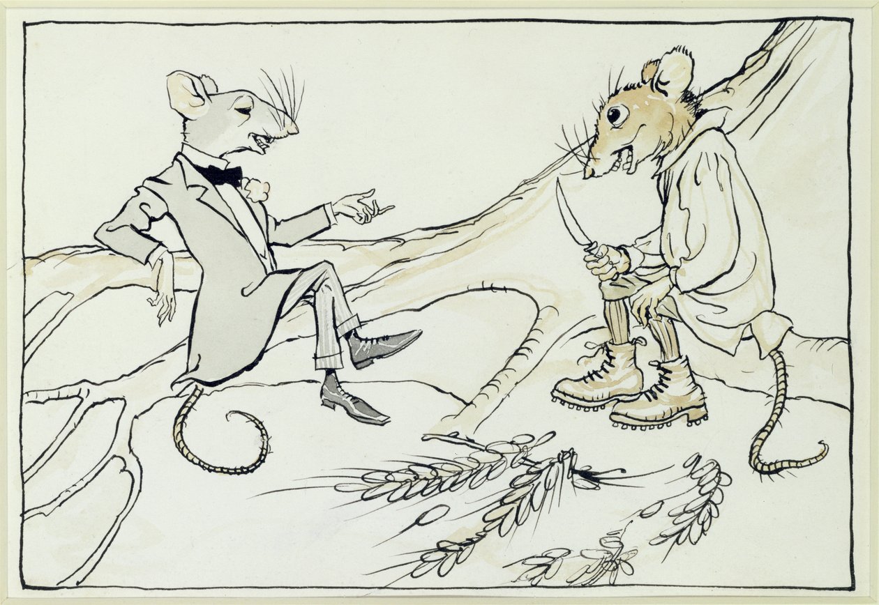 The Town Mouse و the Mouse Mouse ، توضيح من Aesops Fables ، تم نشره عام 1912 (قلم وحبر مع مرحاض على ورق) بواسطة آرثر راكهام