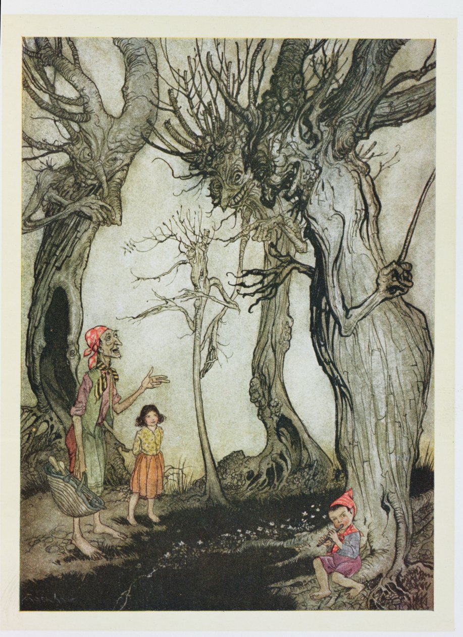 الأشجار والفأس ، رسم توضيحي من "أساطير إيسوب" ، نشره Heinemann ، 1912 بواسطة آرثر راكهام