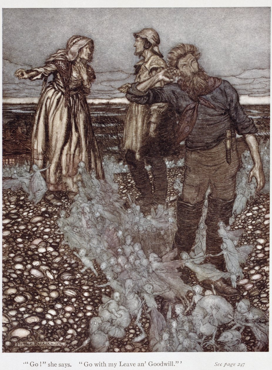 الأرملة ويتجيفت وأبناؤها ، من "بوك أوف بوك هيل" بقلم روديارد كيبلينج (1865-1936) 1906 (قلم حبر وألوان مائية على ورق) بواسطة آرثر راكهام