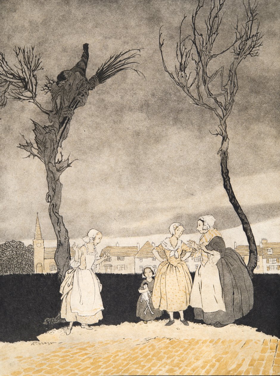 نساء سليبي هولو (داخل الغلاف) ، من أسطورة سليبي هولو بقلم واشنجتون إيرفينج (1783 - 1859) ، حانة. 1928 بواسطة آرثر راكهام