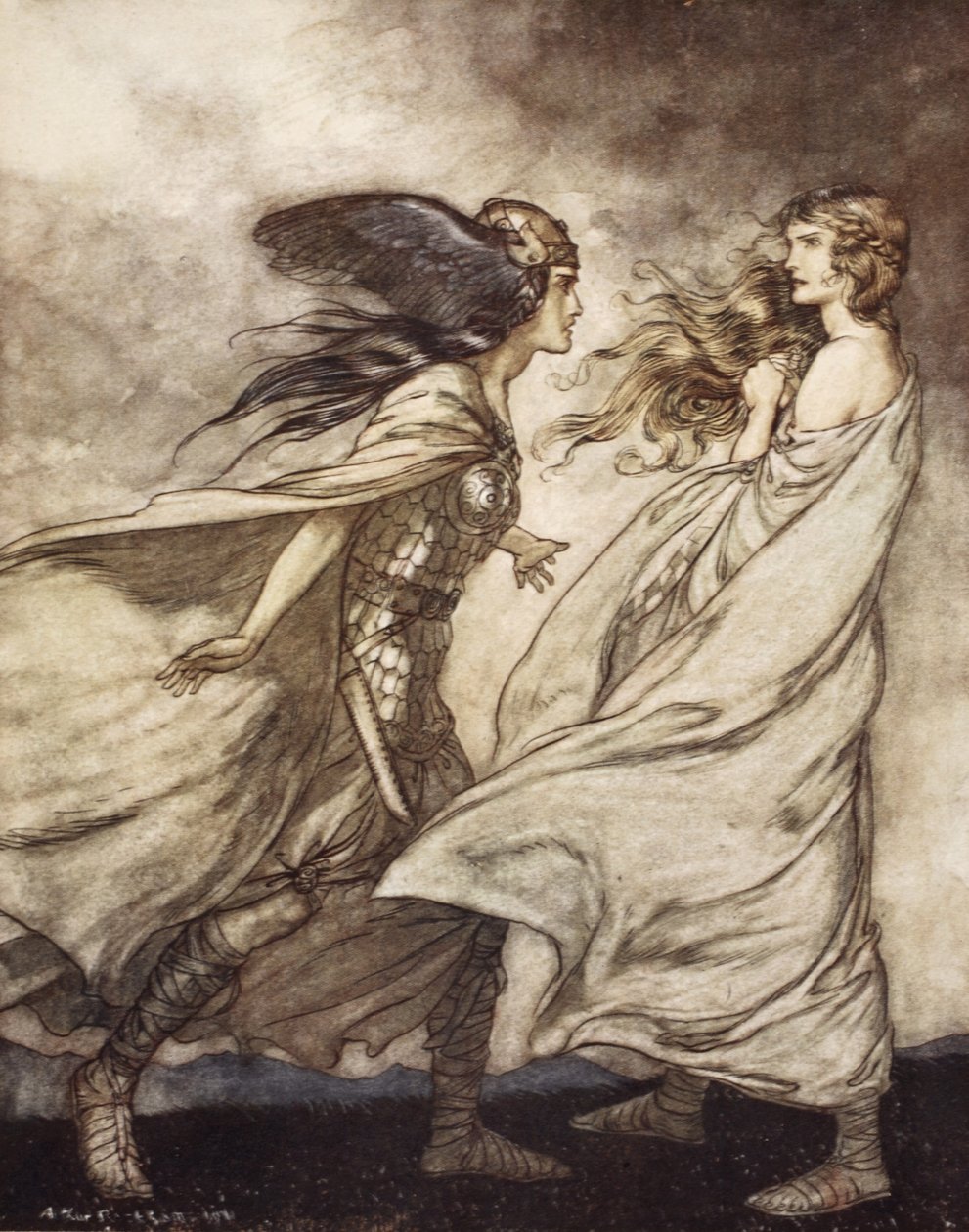 'الخاتم على يدك - ..استجدي! لـ Wotan قذفها بعيدًا! '، رسم توضيحي من "Siegfried و Twilight of the Gods" بواسطة آرثر راكهام