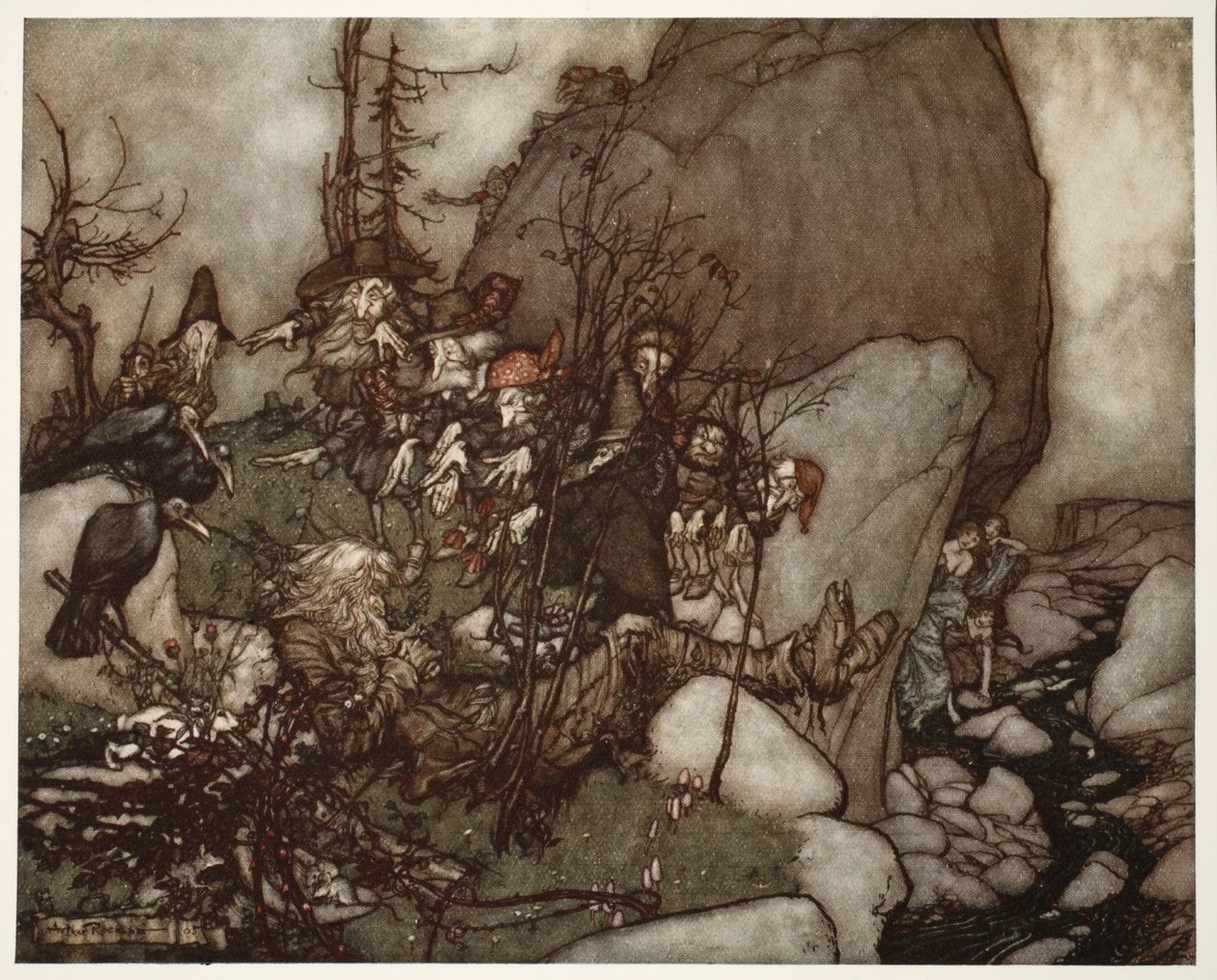 نوم Rip Van Winkle. ، من Rip Van Winkle by Washington Irving ، حانة. 1910 بواسطة آرثر راكهام