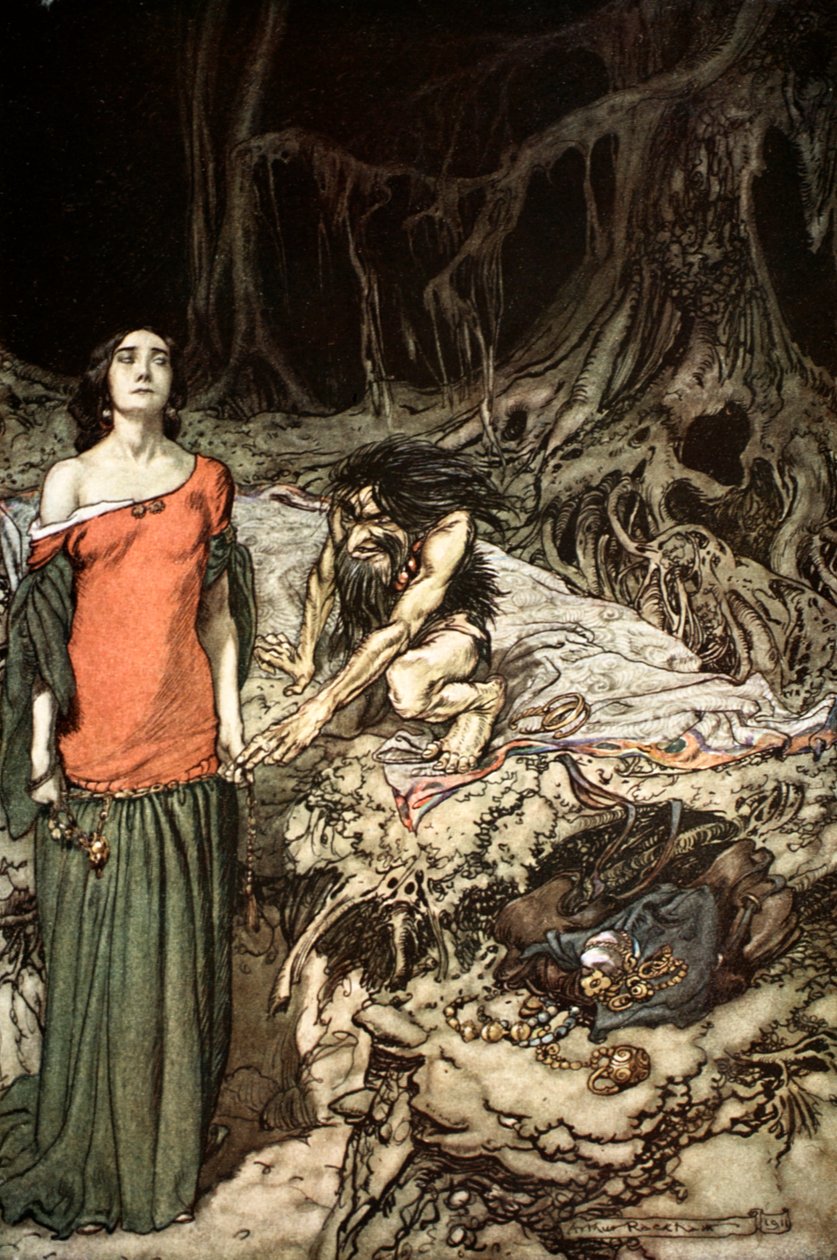 "التودد إلى Grimhilde ، والدة Hagen" ، 1924. بواسطة آرثر راكهام