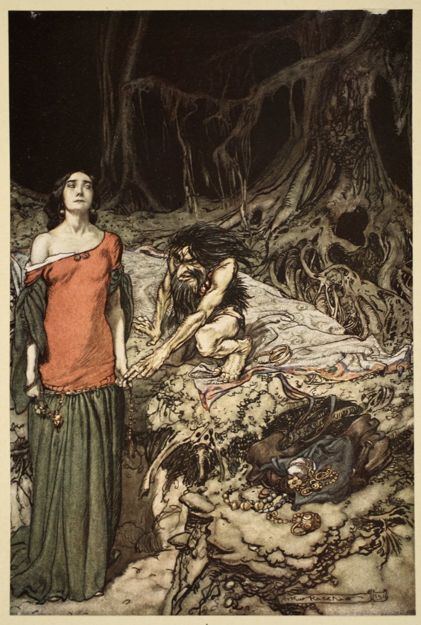 استمالة Grimhilde ، والدة Hagen ، من "Siegfried و Twilight of the Gods" ، 1910 بواسطة آرثر راكهام