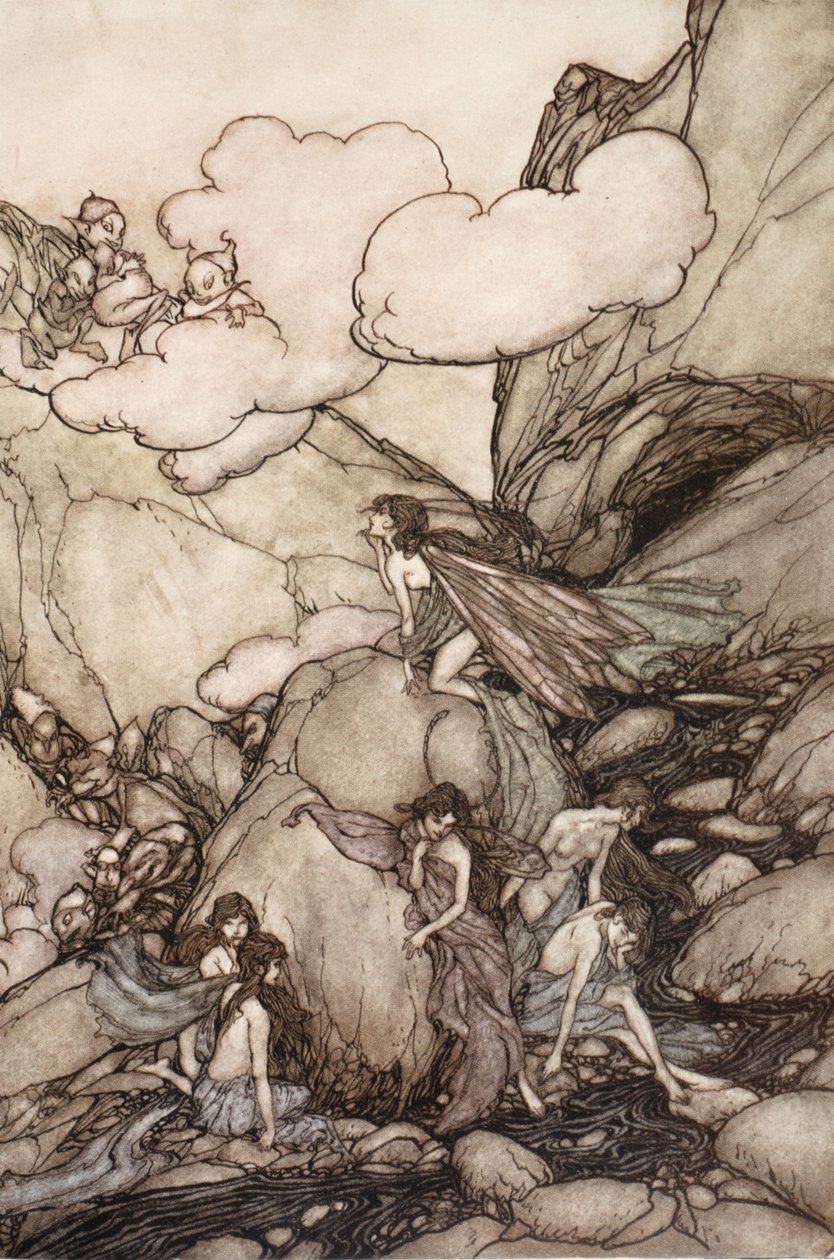 هذه الجبال الخيالية ، من Rip Van Winkle by Washington Irving ، حانة. 1910 بواسطة آرثر راكهام