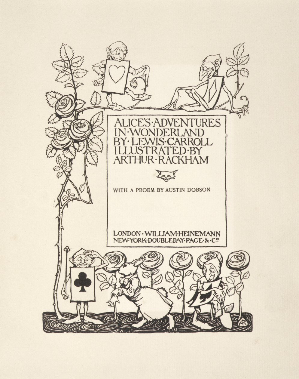صفحة العنوان ، من Alices Adventures in Wonderland ، بقلم لويس كارول ، pub.1907 بواسطة آرثر راكهام