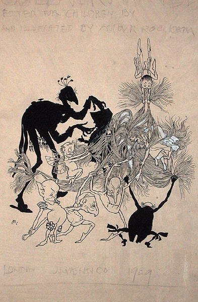 رسم توضيحي لصفحة العنوان لـ "The Zankiwank and the Bletherwitch" ، بقلم SJ Adair Fitzgerald ، نُشر عام 1896 (قلم حبر وحبر على ورق) بواسطة آرثر راكهام