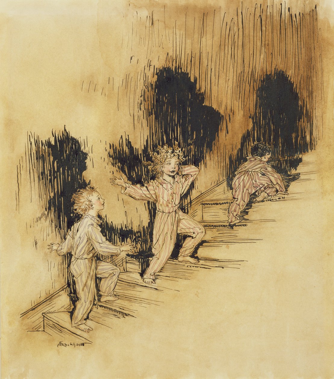 Twas the Night قبل عيد الميلاد ، التوضيح من الليلة السابقة لعيد الميلاد ، بقلم كليمنت سي مور ، 1931 (قلم وحبر ومرحاض على الورق) بواسطة آرثر راكهام