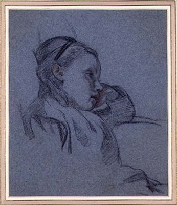 صورة لفتاة جالسة ، حوالي عام 1870 (طباشير أحمر وأسود على ورق أزرق) بواسطة آرثر ستوكز