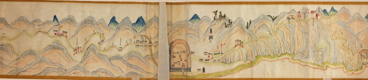 16000. زودت. موجهة مع الشمال إلى اليمين. التضاريس موضحة بالصور. نظرة عامة. يغطي نهر Wei في Baoji Xian ، و Shanxi Sheng إلى Shu Dao في حدود Shanxi-Sichuan. يعرض المستوطنات ، محطات الراحة ، المحطات ، النزل ، المعابد ، الممرات الجبلية ، وول بواسطة آرثر دبليو هاميل