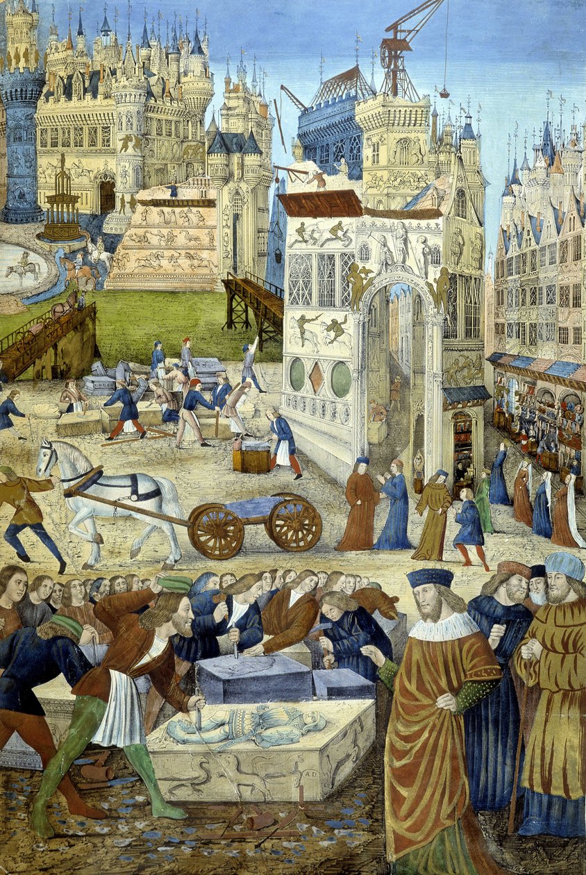بناء كاتدرائية في العصور الوسطى بواسطة فنان غير معروف