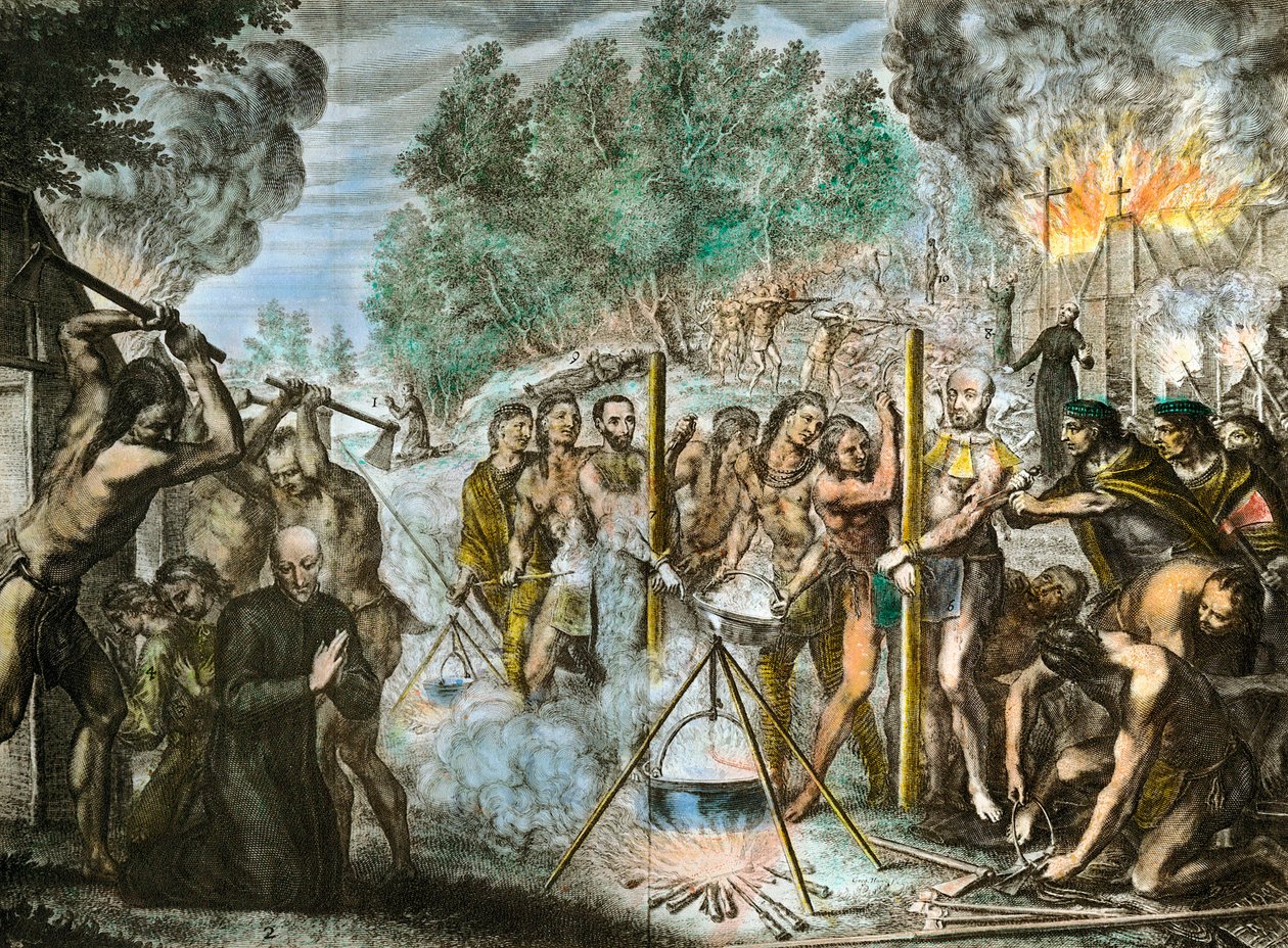 استشهاد القساوسة بين هنود أمريكا في فبراير 1646 بواسطة فنان غير معروف