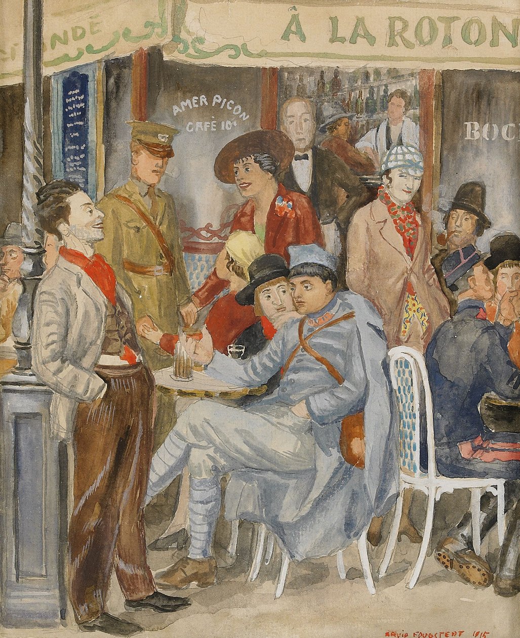 مقهى La Rotonde Moise Kisling خلال الإجازات عام 1915. بواسطة أرفيد فوغستدت