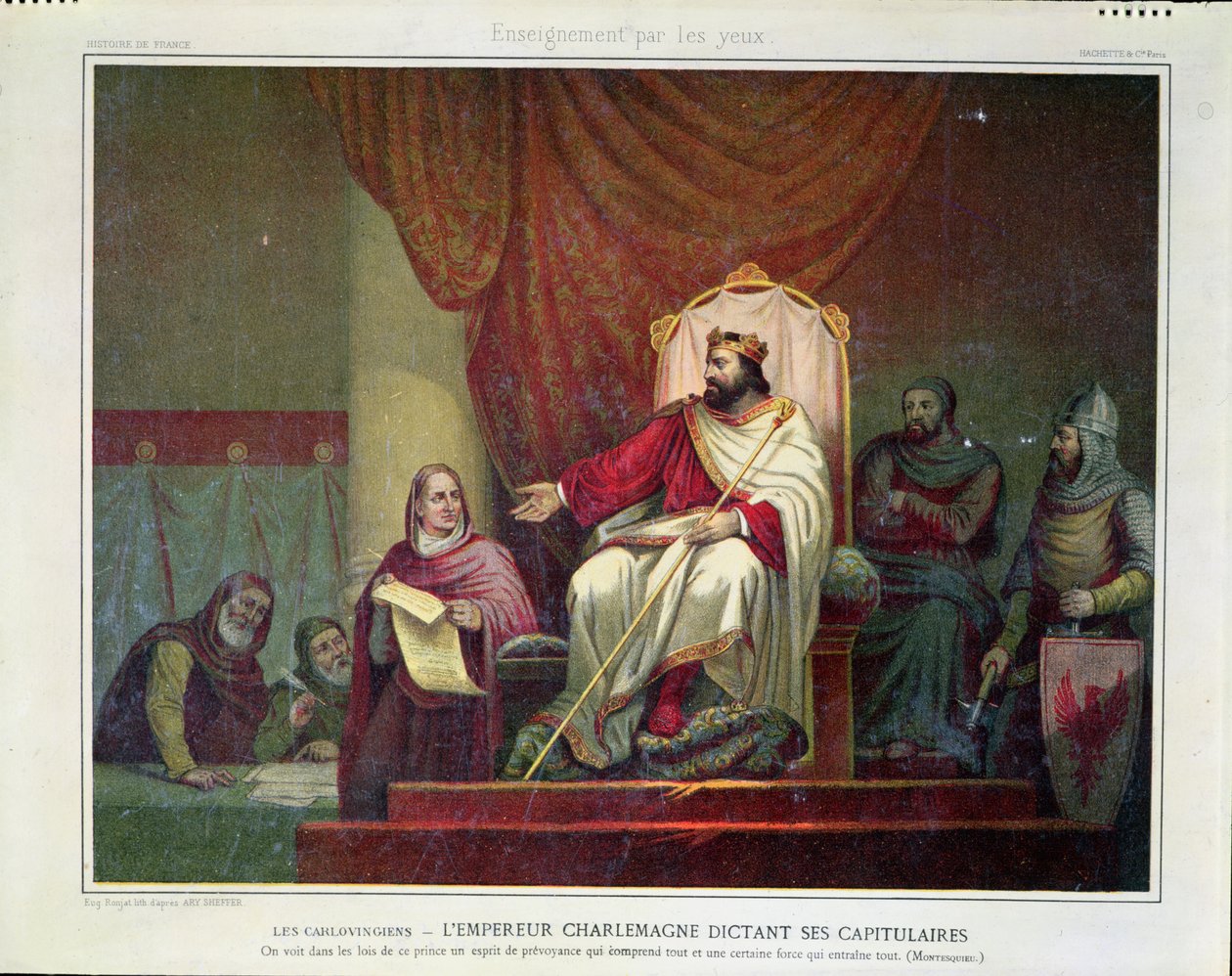 شارلمان (742-814) إصدار Capitulary of Herstal في 779 ، نقشها يوجين رونجات ، 1860-80 بواسطة آري شيفر