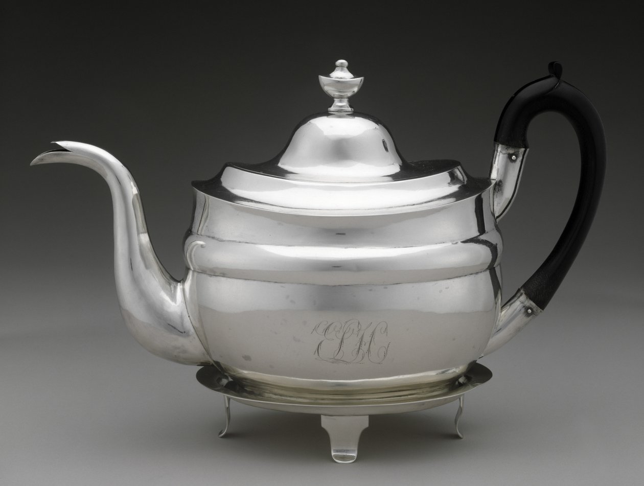 إبريق شاي وغطاء مع حامل ، ج. 1798-1812 (فضي) بواسطة آسا ويتني