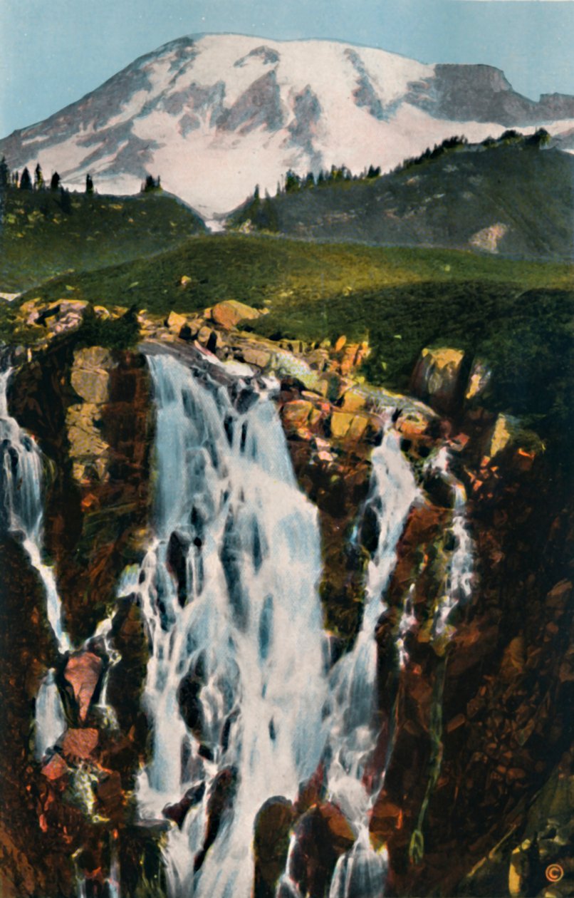 ميرتل فولز وجبل رينييه ، c1916 بواسطة Asahel Curtis