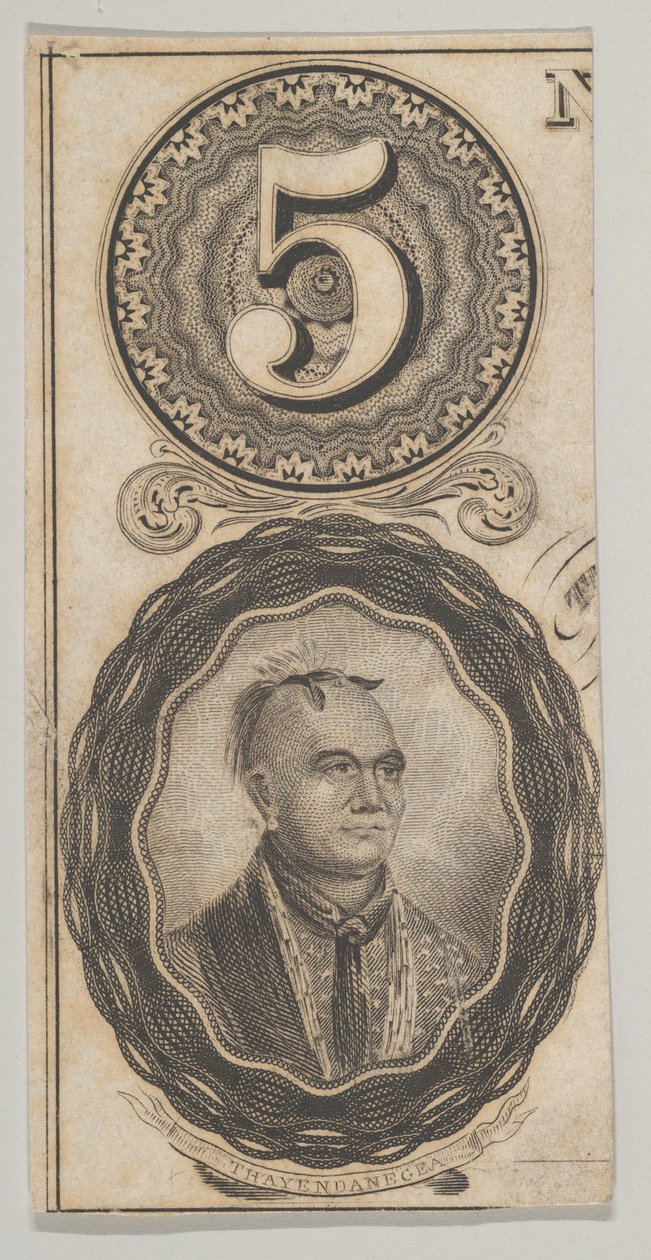 أشكال الأوراق النقدية: رقم 5 وصورة لتايلندانيجا ، كاليفورنيا. 1824-37. بواسطة آشر براون دوراند.