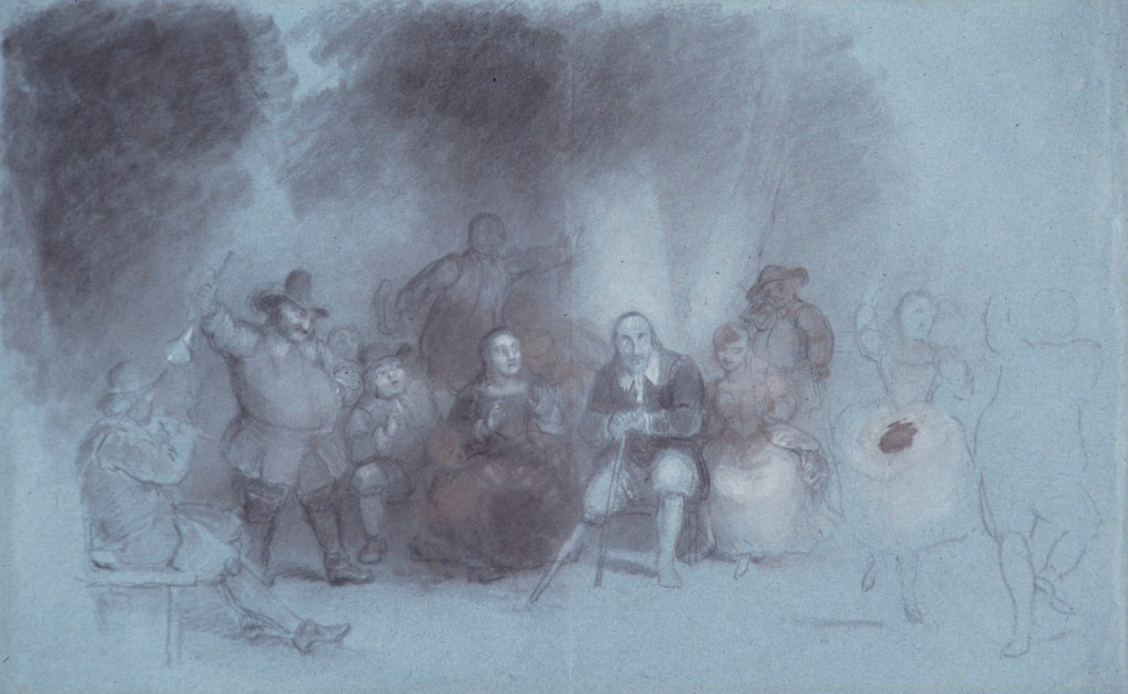 الرقص على البطارية ، حوالي عام 1838 (فحم مُحدد بالطباشير البني والأبيض على ورق رمادي مزرق) بواسطة آشر براون دوراند