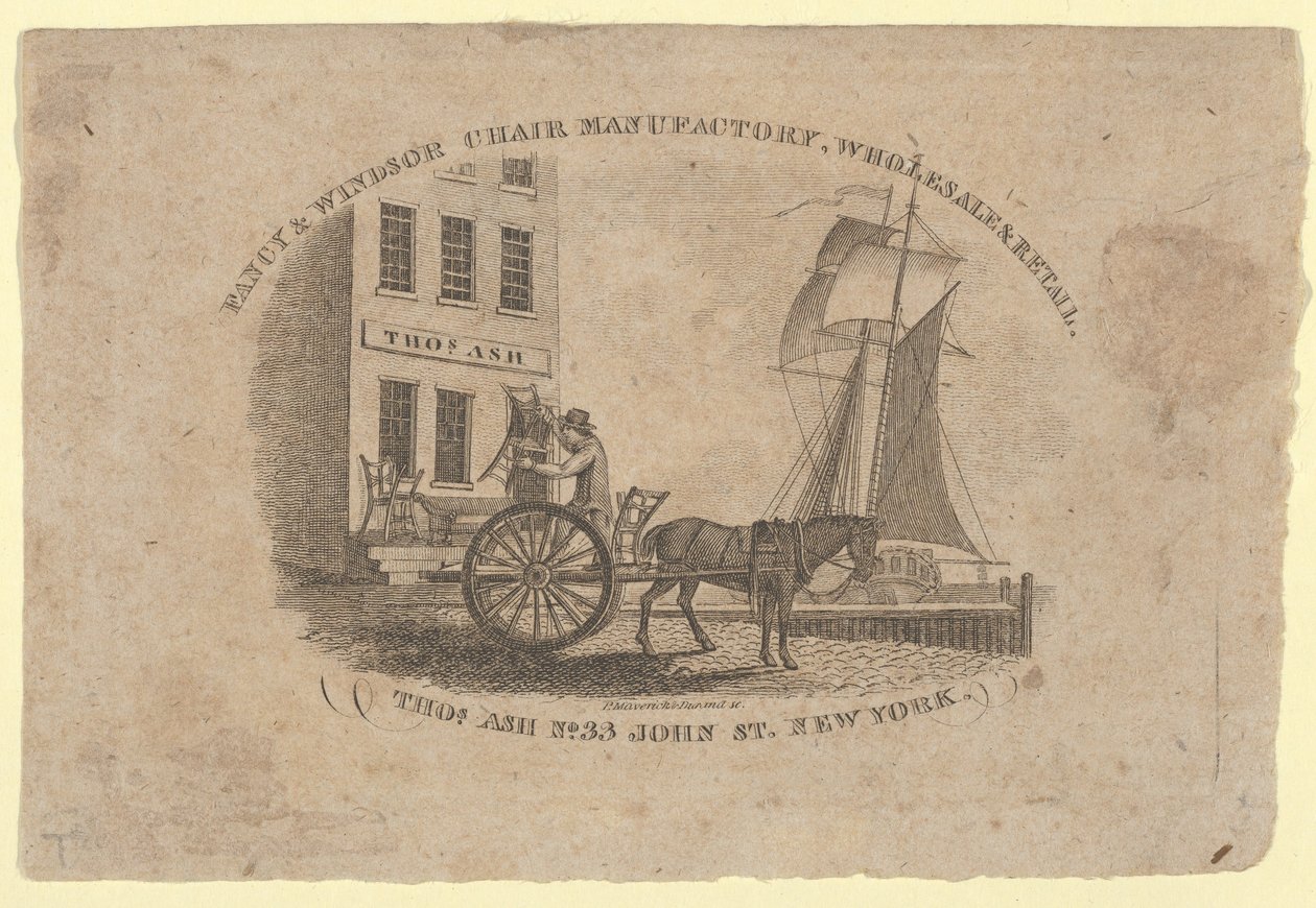 مصنع Fancy & Windsor Chair ، البيع بالجملة والتجزئة ، Thomas Ash ، رقم 33 John Street ، New ... ، 1817 بواسطة آشر براون دوراند