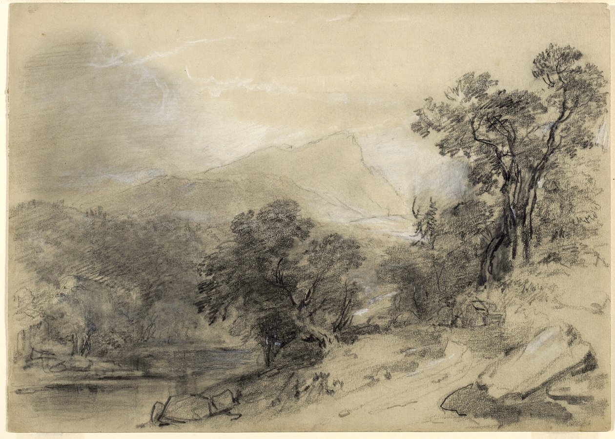 دراسة لتركيب المناظر الطبيعية: في Catskills ، 1848 (الجرافيت والطباشير الأبيض والفحم والغواش الأبيض مع خدش وصبغ الورق الكاكي) بواسطة آشر براون دوراند