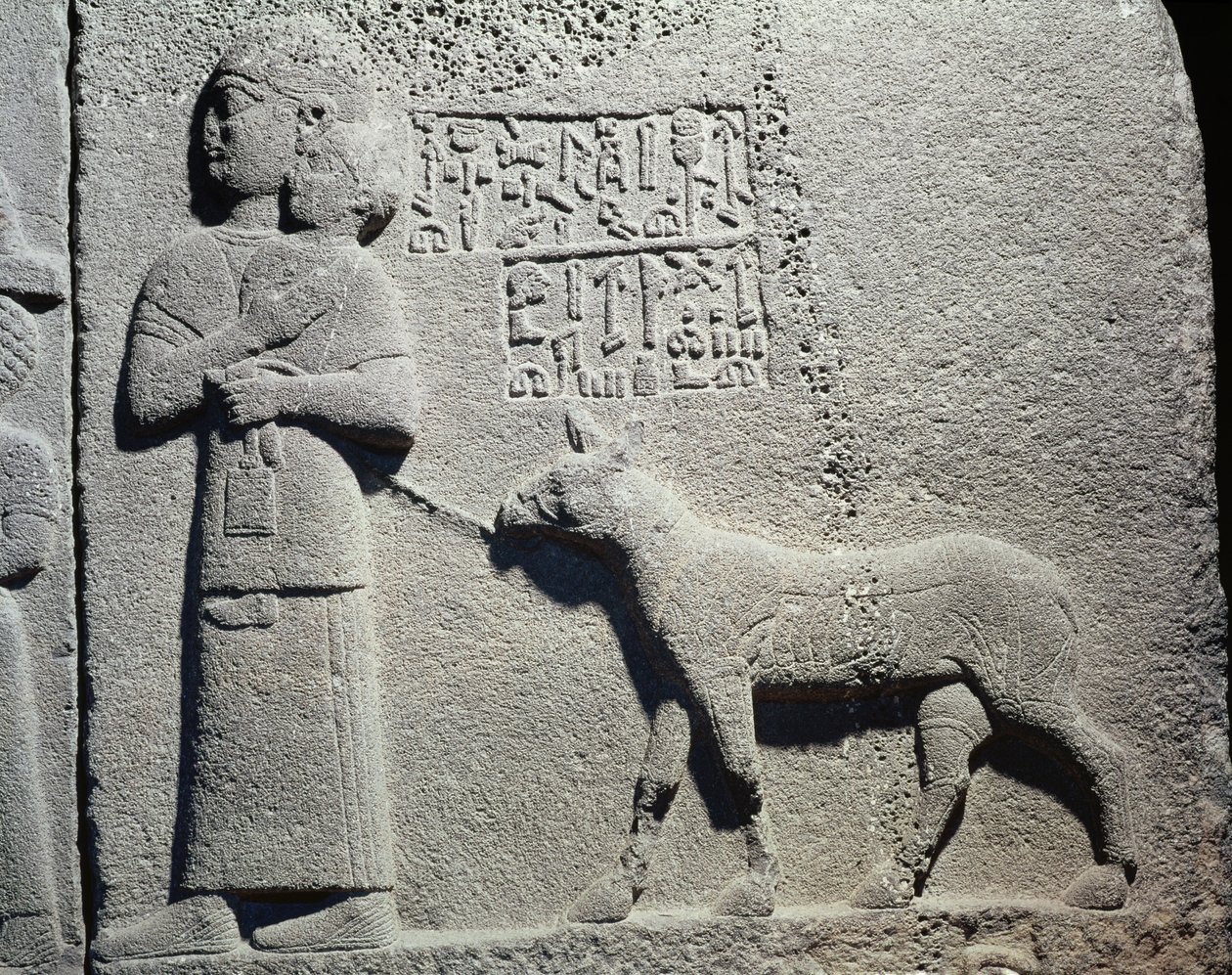 ملكة أو ممرضة رطبة تحمل Tuwarsais ، الابن الأصغر للملك Araras ، Carchemish ، Neo-Hittite (بازلت) بواسطة الآشورية