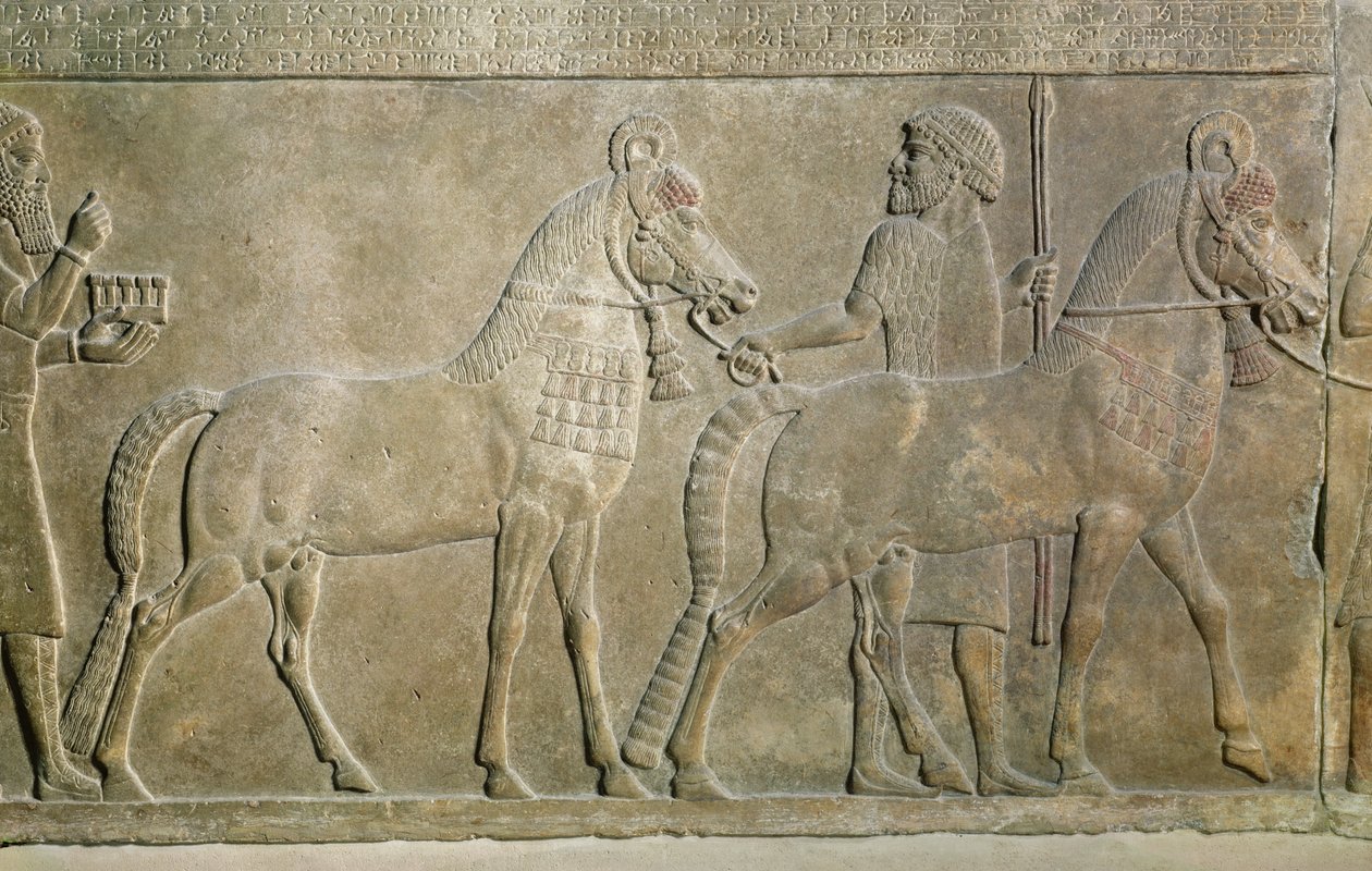 نقش يصور روافد سرجون الثاني ، من قصر سرجون الثاني في خورس آباد ، العراق (الجبس) بواسطة الآشورية
